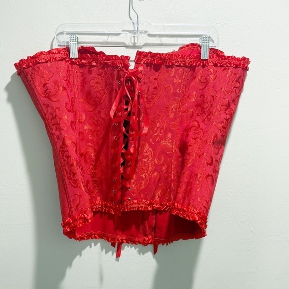 Red Satin Women’s Plus Size Brocade Pin-Up Sexy Gothic Lingerie Adjustable Sz 5X - Picture 2 of 6